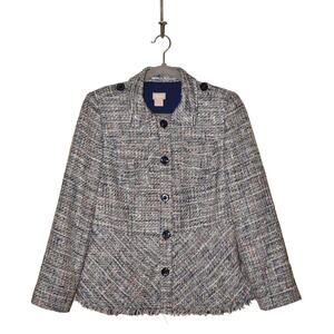 CHICO'S $148 Button-Up Tweed Peplum Jacket Navy Multi Chico's 0 / US Small